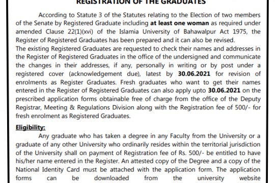 REGISTRATION OF THE GRADUATES