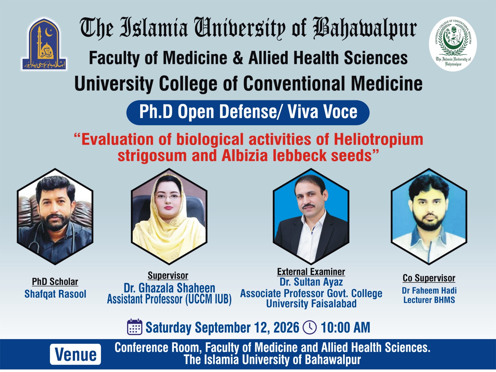 PhD open defense at University College of Conventional Medicine, IUB