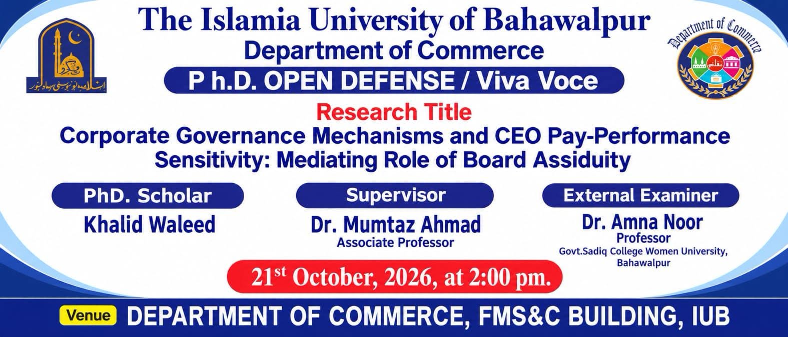 PhD Open Defense at Department of Commerce, IUB