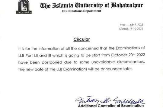 Notice regarding LLB Part I,II,III Examinations