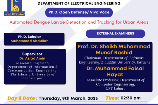 PhD open Defense at the Department of Electrical Engineering, IUB