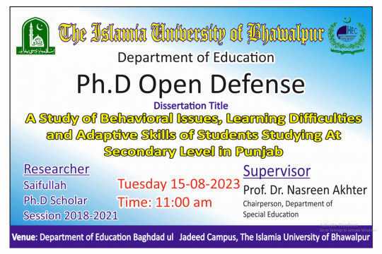PhD open Defense at the Department of Education, IUB
