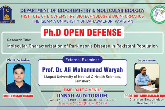 PhD open defense at the Department of Biochemistry & Molecular Biology, IUB