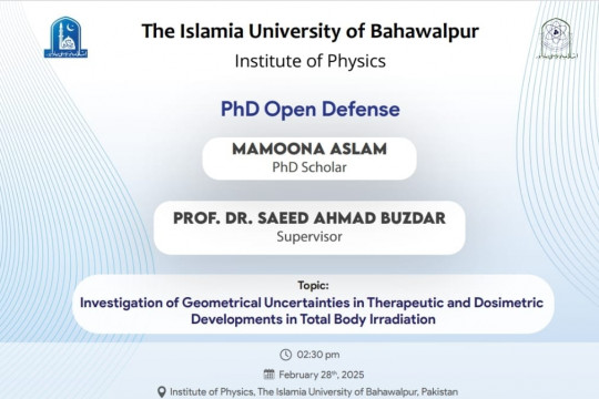 On February 28 2025, PhD scholar Mamoona Aslam from the Institute of Physics will have an open defense.