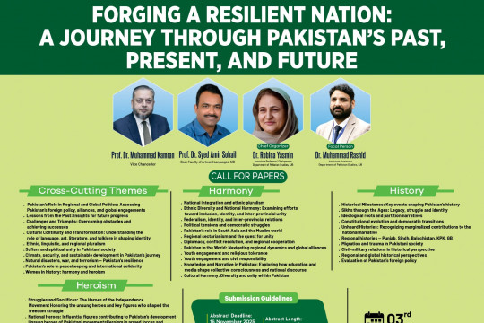 The International Online Conference organized by the Department of Pakistan Studies will be held on Dec 3rd, 2025.
