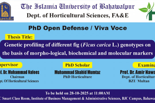 PhD open defense of Muhammad Shahid Mumtaz of the Horticulture Sciences will be held on 28 October 2025