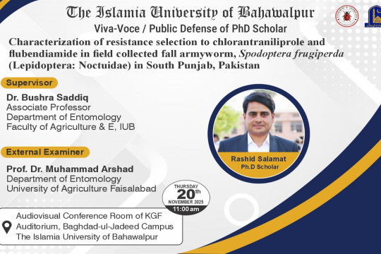 Rashid Salamat, a PhD scholar in the Department of Entomology, will have his open defense on November 20, 2025.
