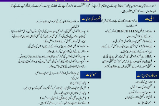 Post Doctoral Fellowship Opportunity at the Department of Urdu and Iqbaliat, IUB: Last Date of apply - 27 Feb 2026