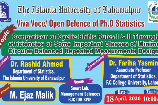 M. Ejaz Malik, a PhD candidate in the Department of Statistics, will have an open defense on April 18, 2026.