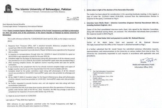 A complete brief on the position of the Islamia University of Bahawalpur regarding RTI queries.