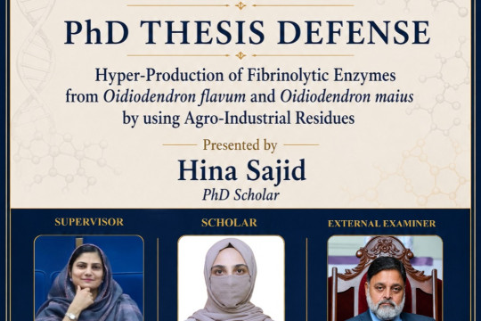Hina Sajid, PhD scholar from IBBB, will publicly defend her thesis on July 23, 2026.