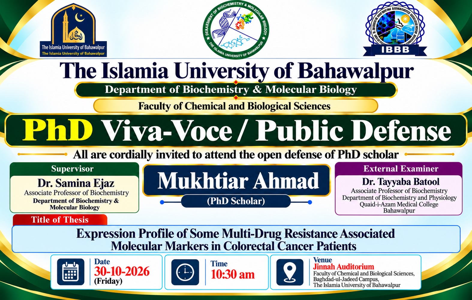 PhD Open Defense at department of Bio Chemistry