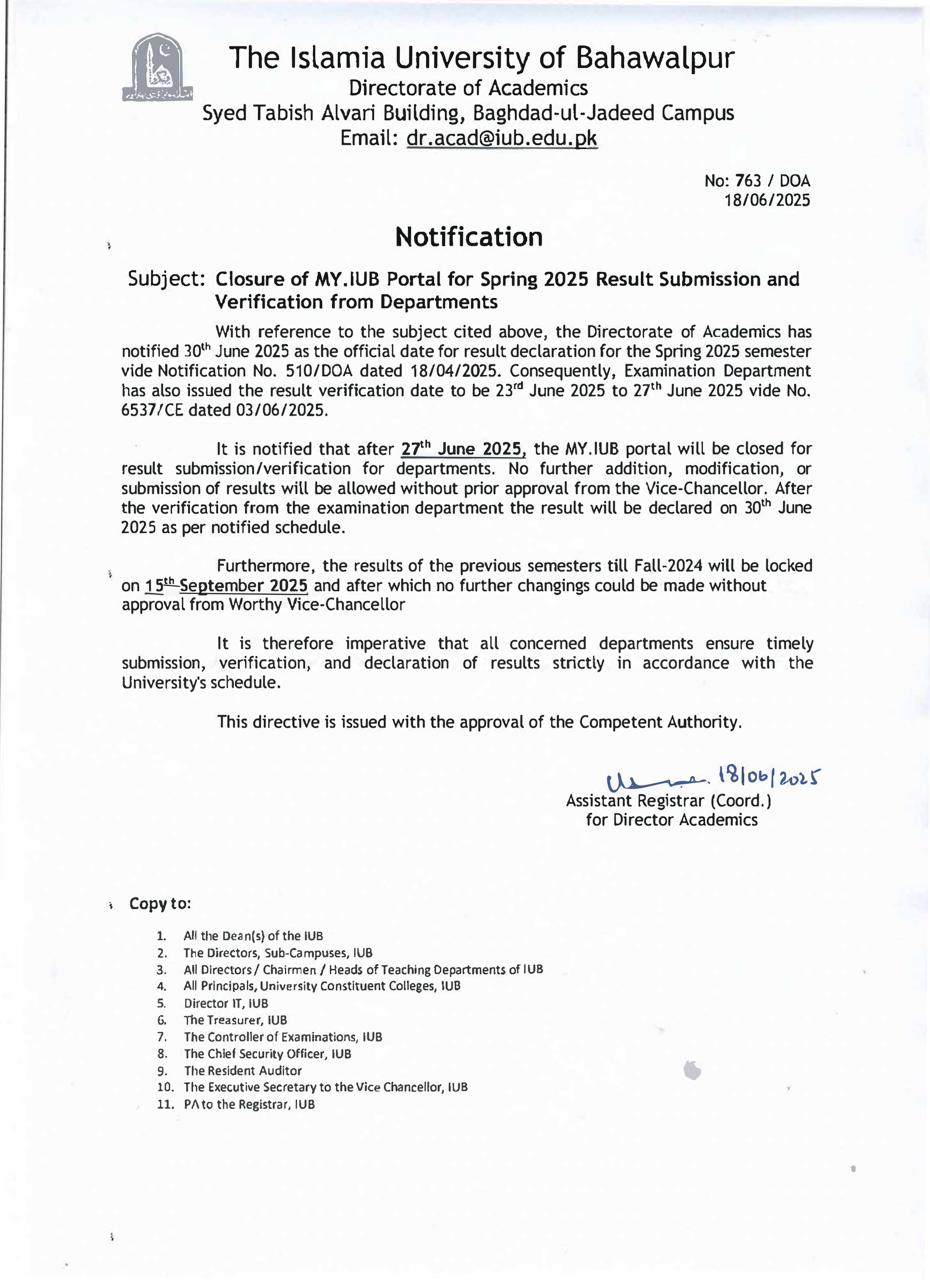 closure of myiub portal