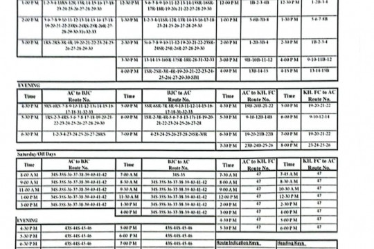 Transport Division Busses schedule during Final Terms Examinations