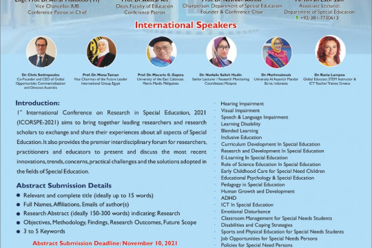 1st International Conference on Research in Special Education 2021